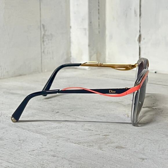 Dior Metaleyes 1 6OCIZ Transparent/Coral/Black Frame Gray Lens Round Sunglasses - Picture 4 of 5